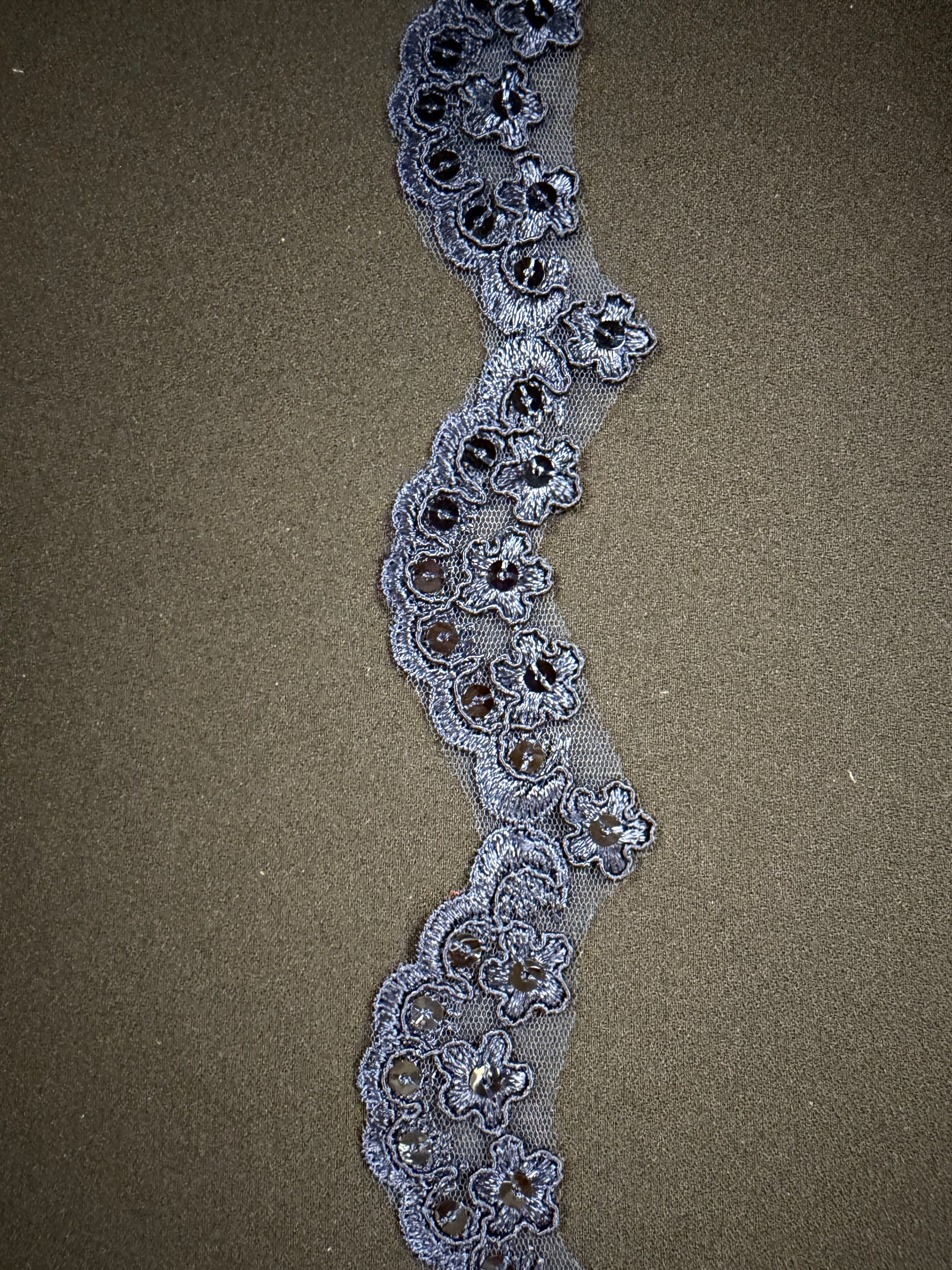 Navy Corded Sequin Edging - T713