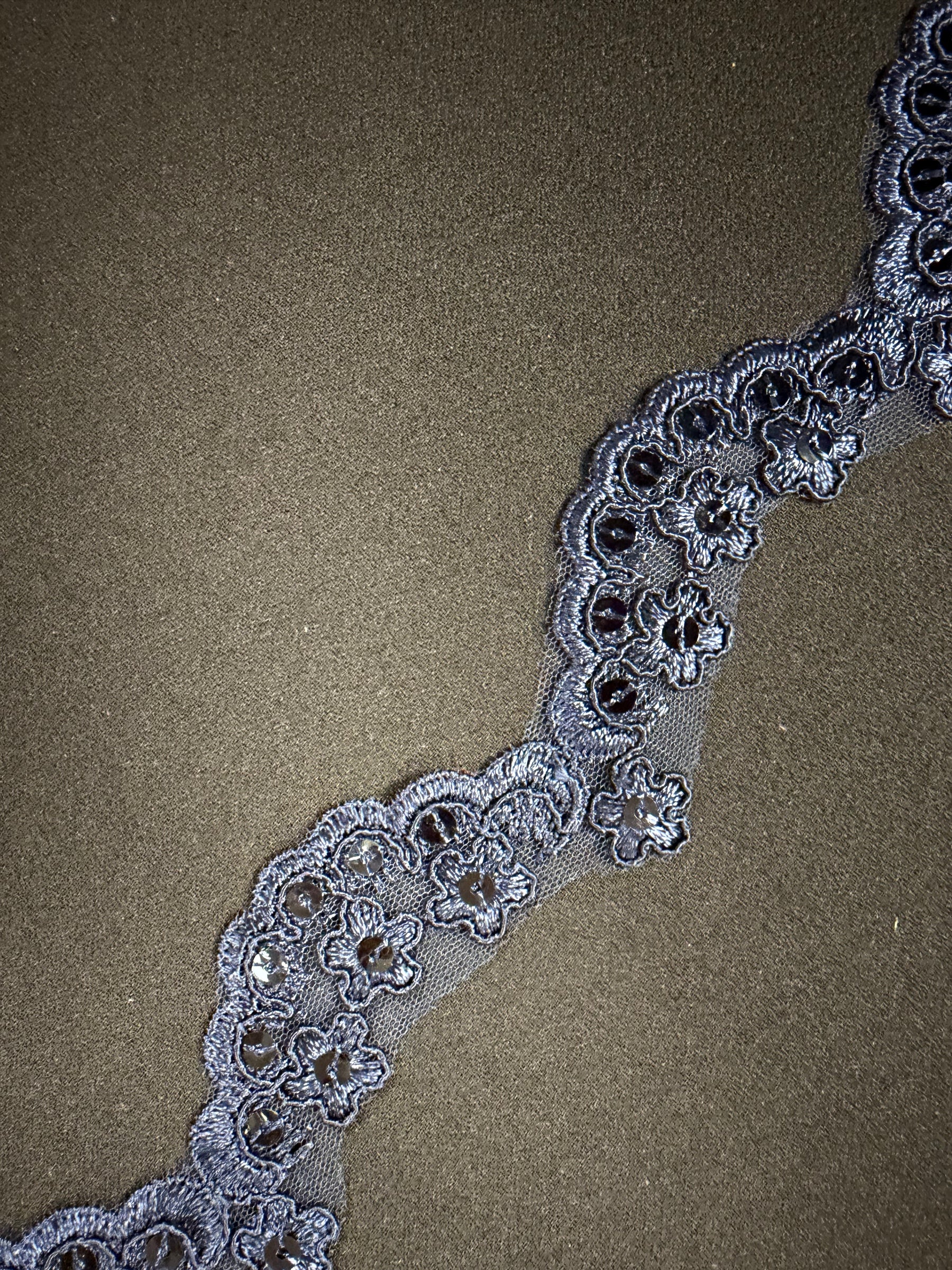 Navy Corded Sequin Edging - T713