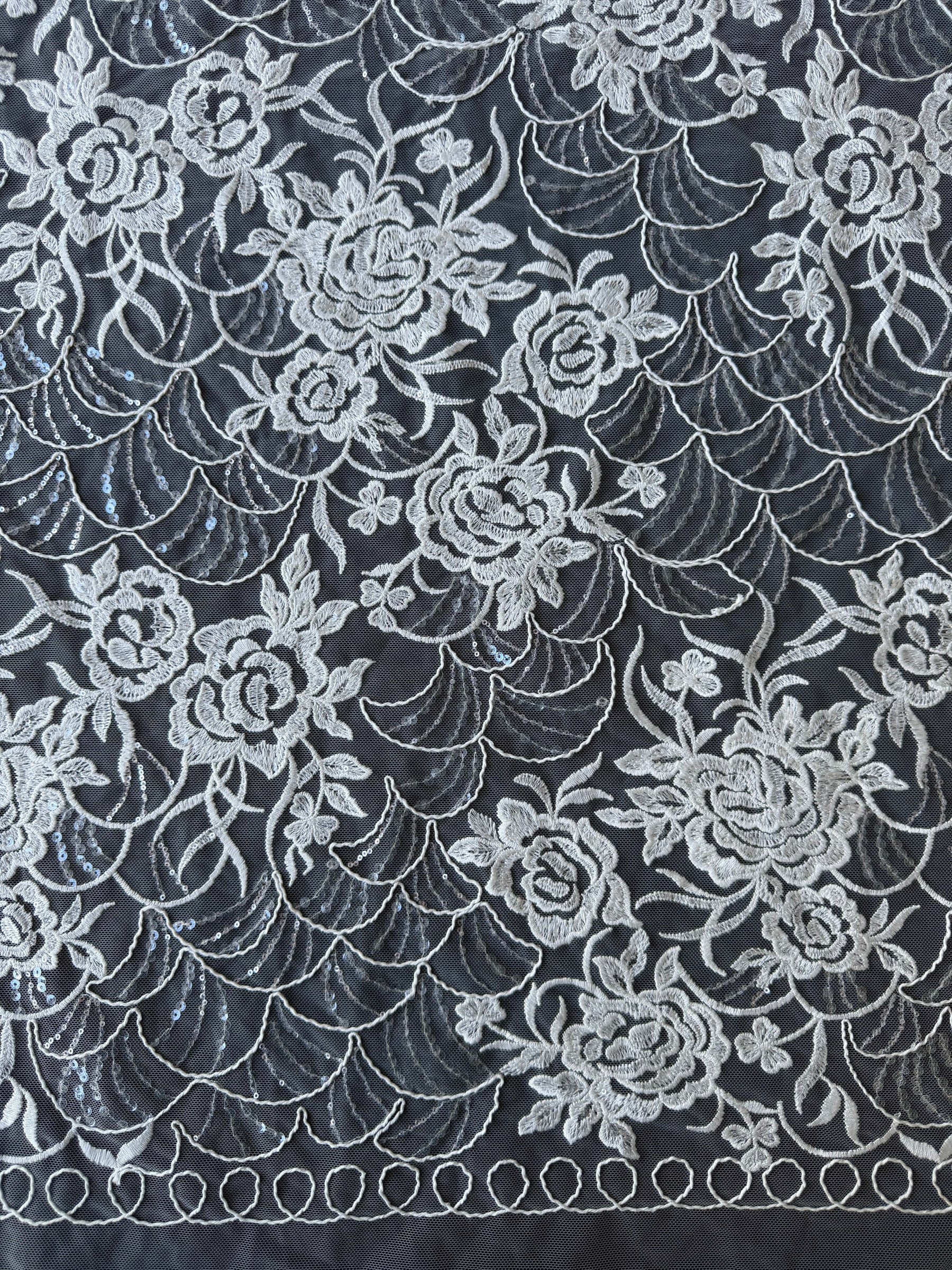 Ivory Sequin Raschel Lace - EB3047