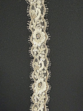 Ivory/Silver Beaded Sequin Edging - T514