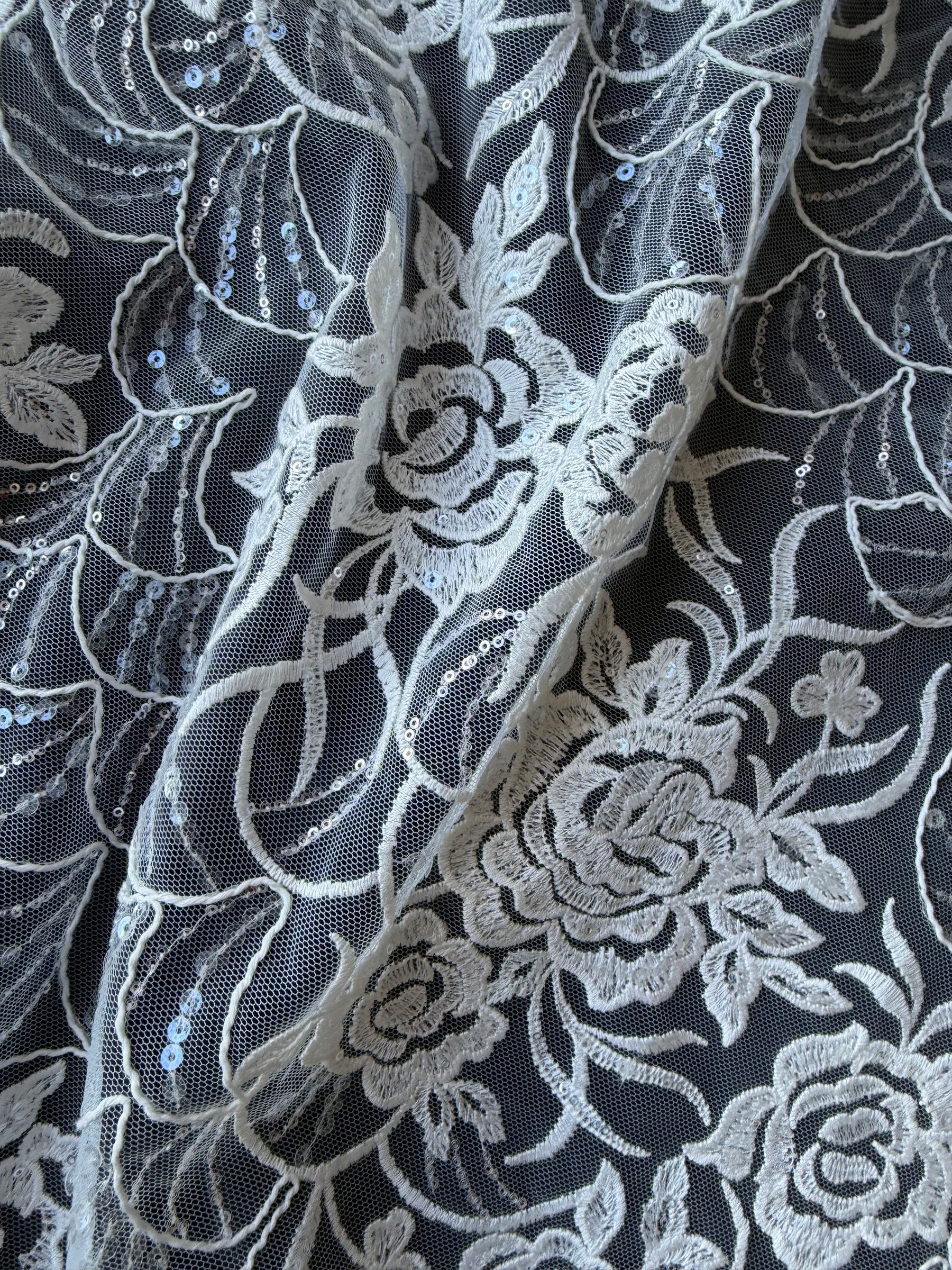 Ivory Sequin Raschel Lace - EB3047