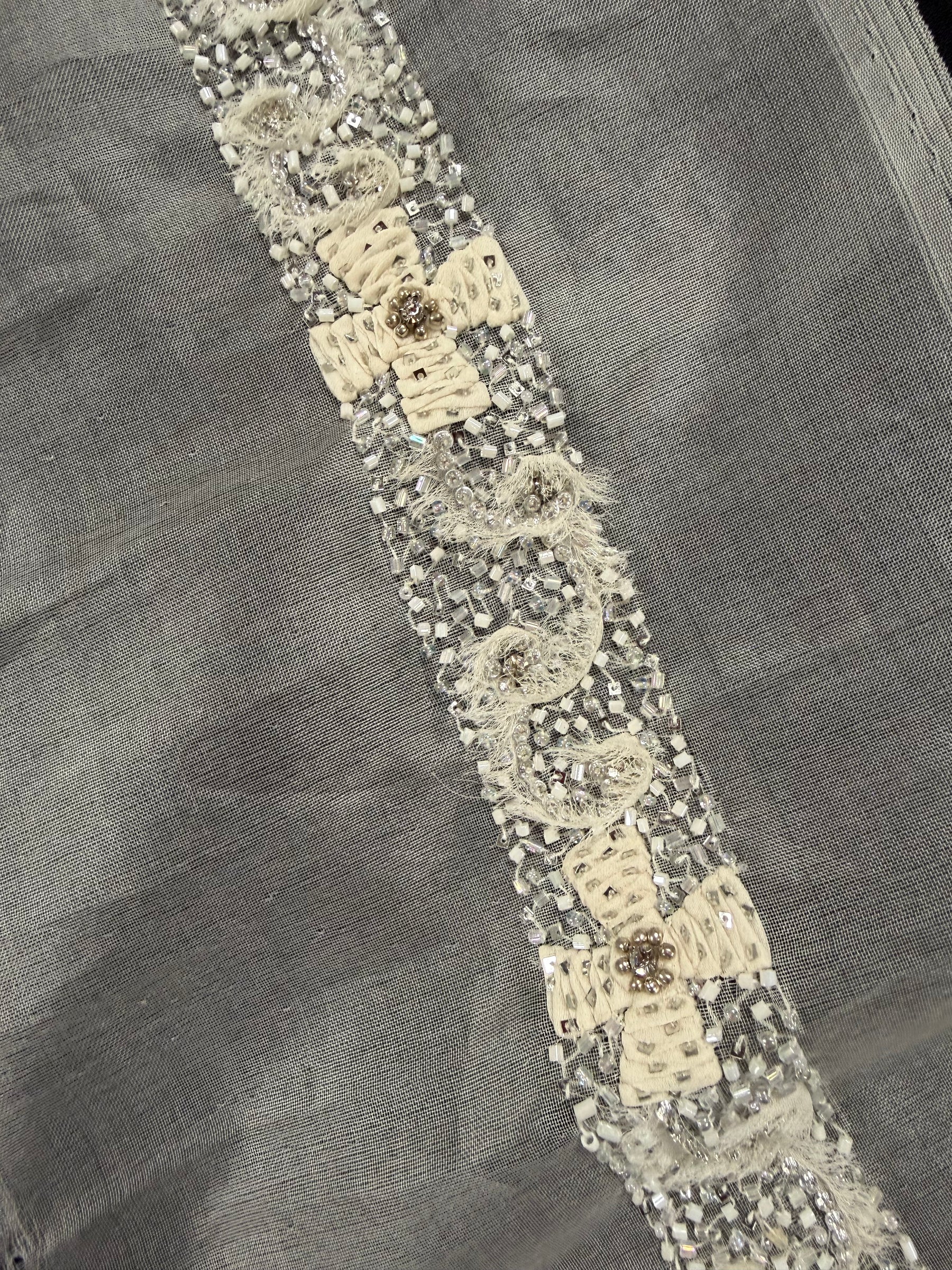 Crystal/Ivory/Silver 3D Crystal Beaded Edging - T515