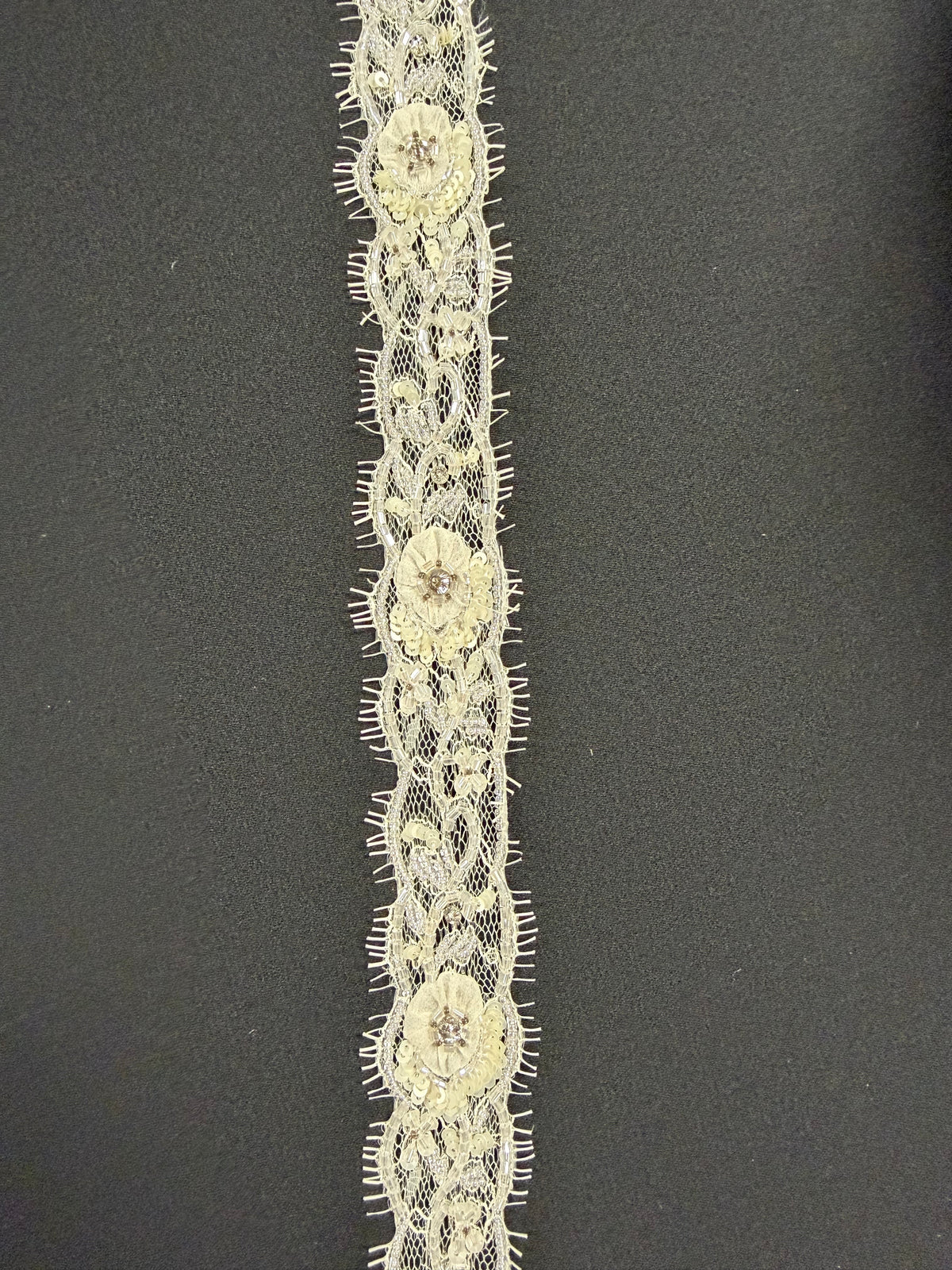 Ivory 3D Beaded Sequin Edging - T513
