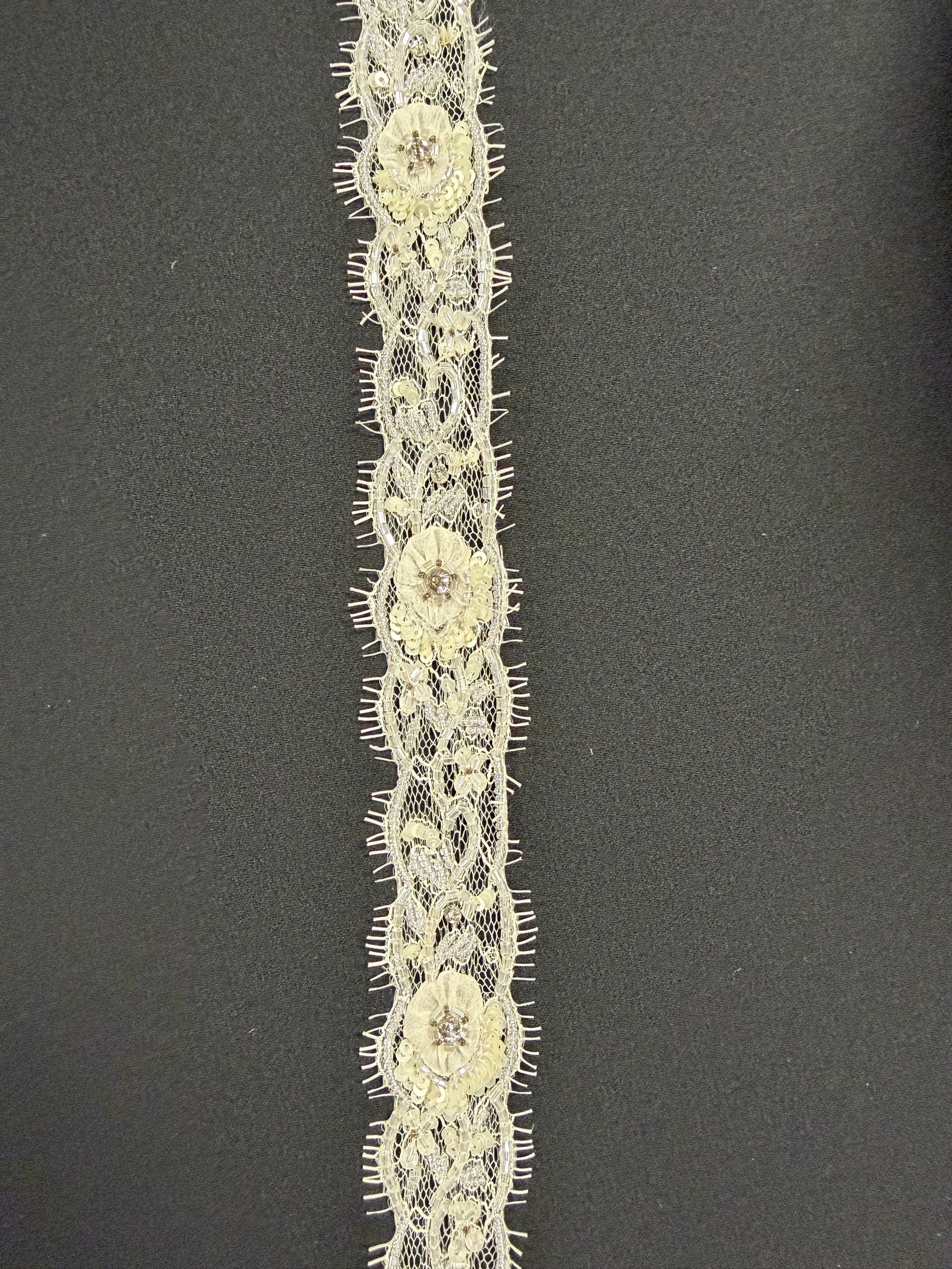 Ivory 3D Beaded Sequin Edging - T513
