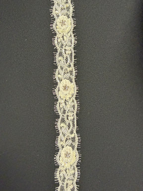 Ivory 3D Beaded Sequin Edging - T513