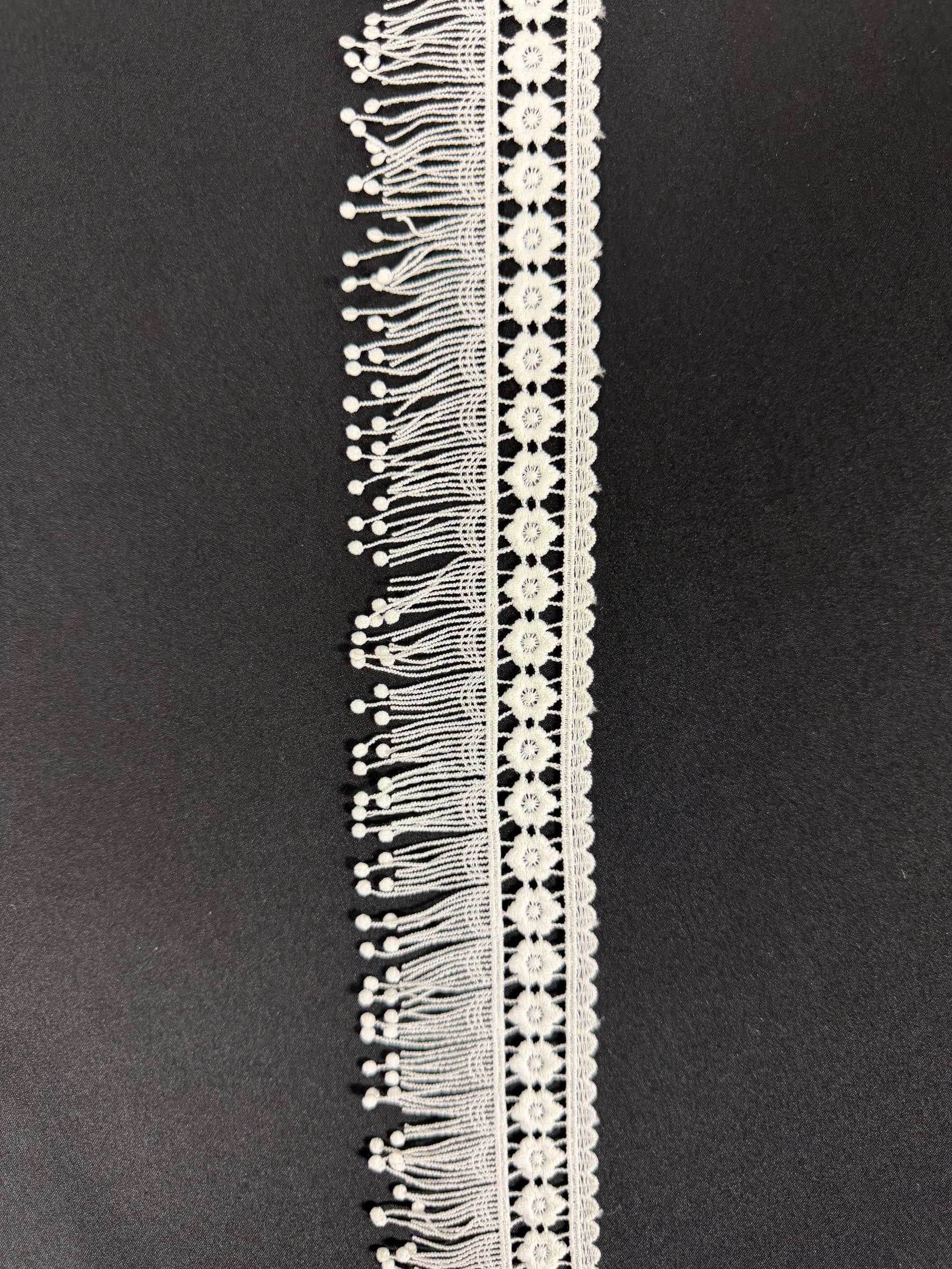 Ivory Fringed Guipure Lace Trim - EH4008