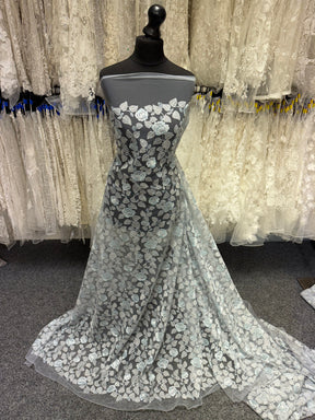 Silver and Blue Embroidery Lace - EB5042