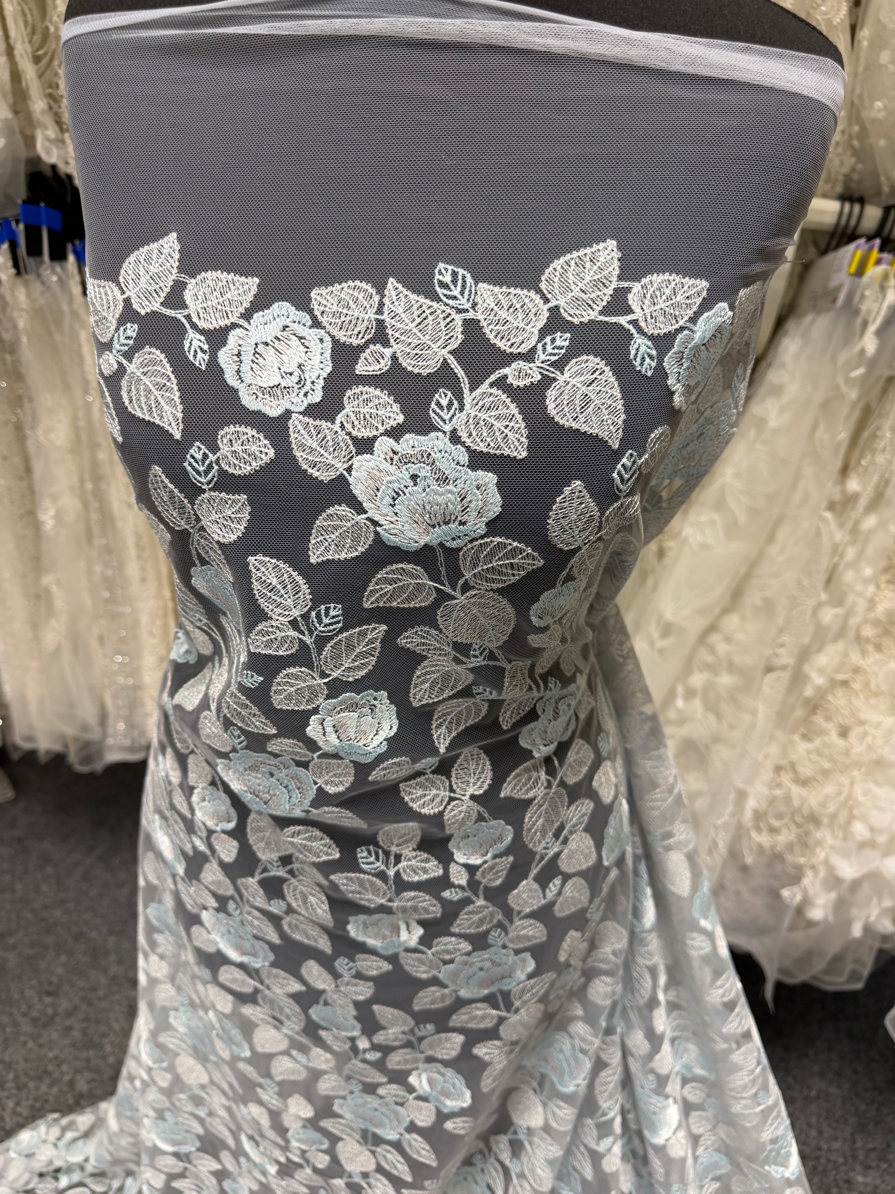 Silver and Blue Embroidery Lace - EB5042