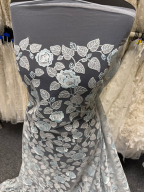 Silver and Blue Embroidery Lace - EB5042