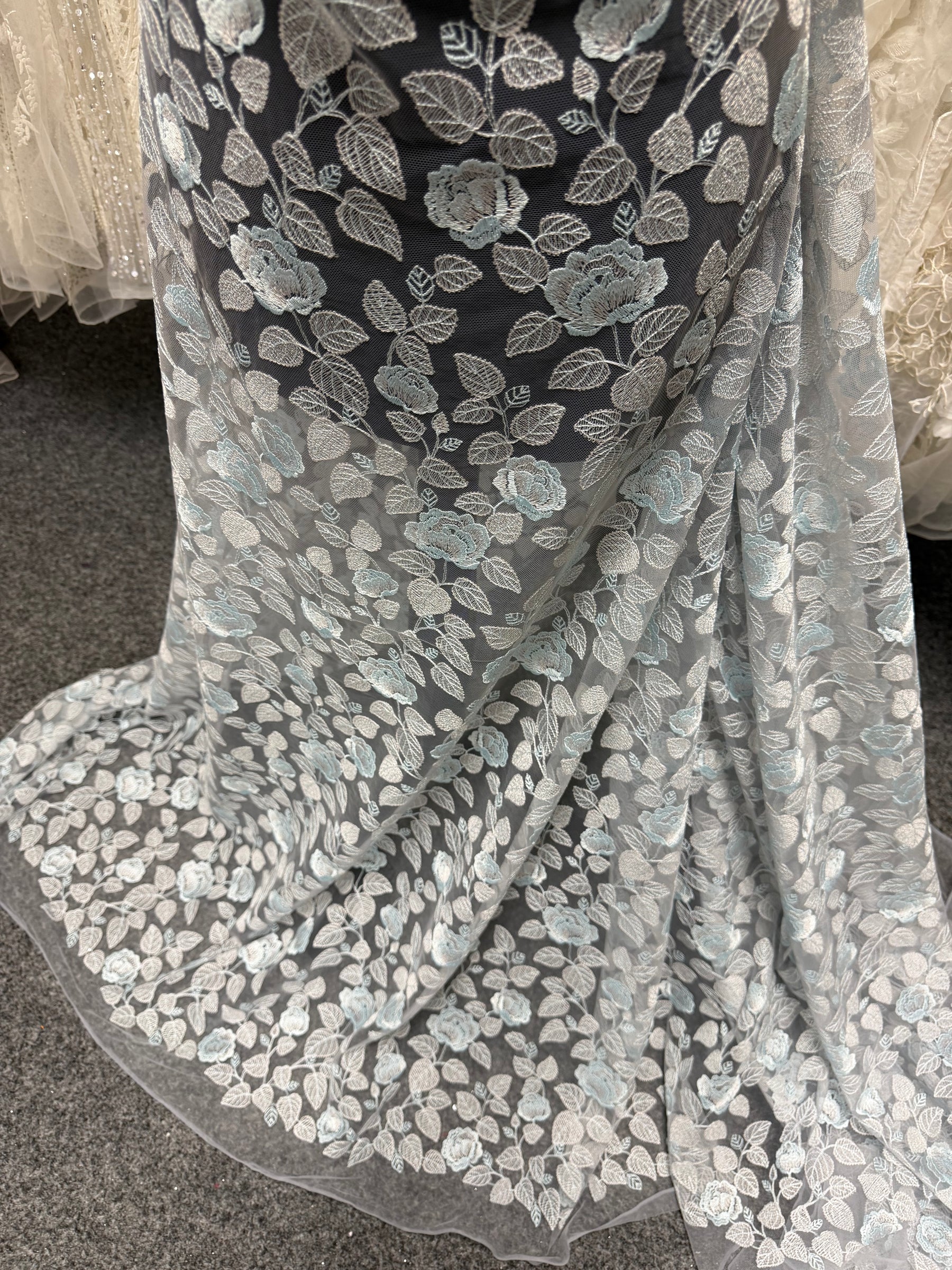 Silver and Blue Embroidery Lace - EB5042