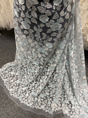 Silver and Blue Embroidery Lace - EB5042