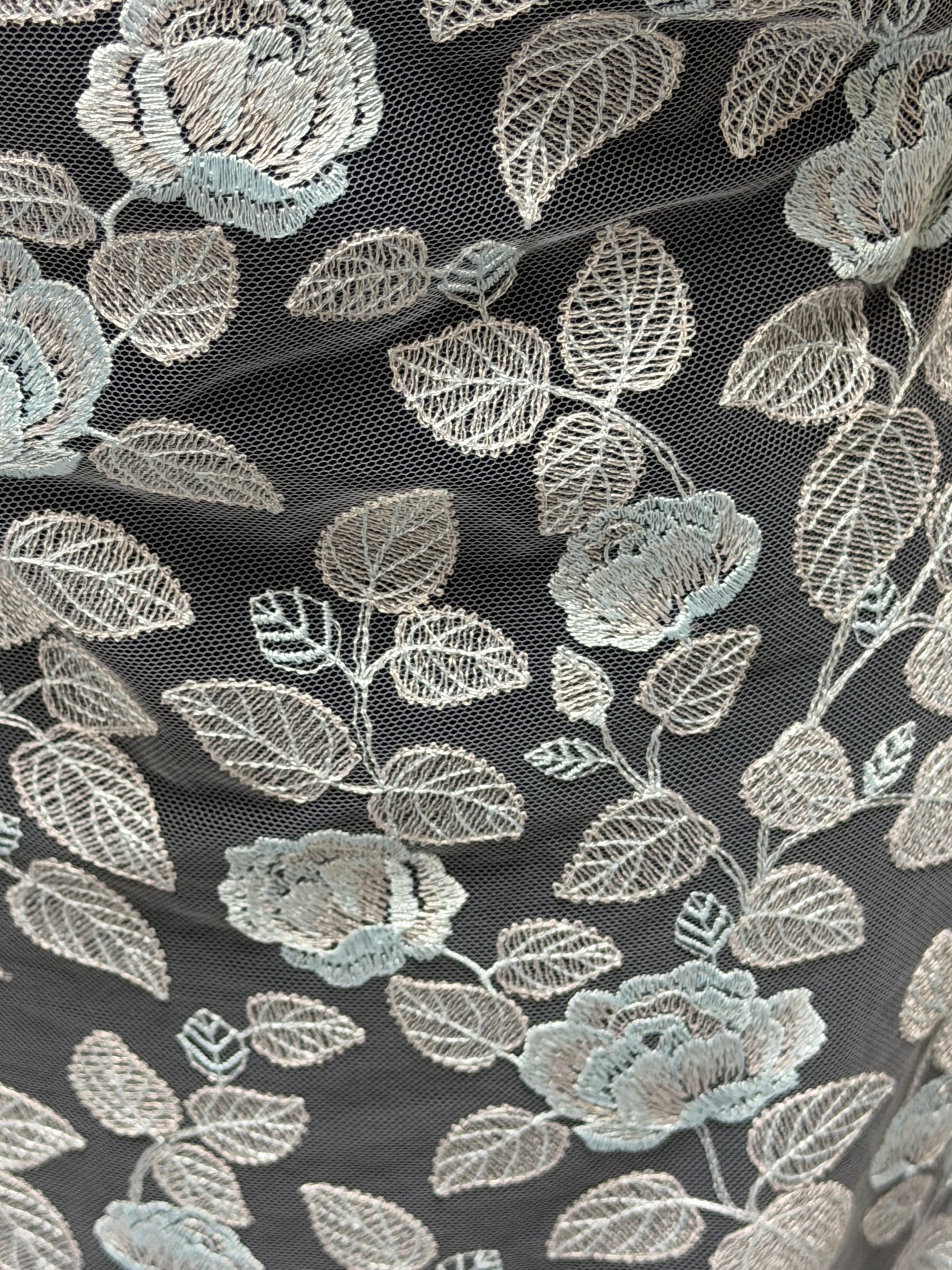 Silver and Blue Embroidery Lace - EB5042