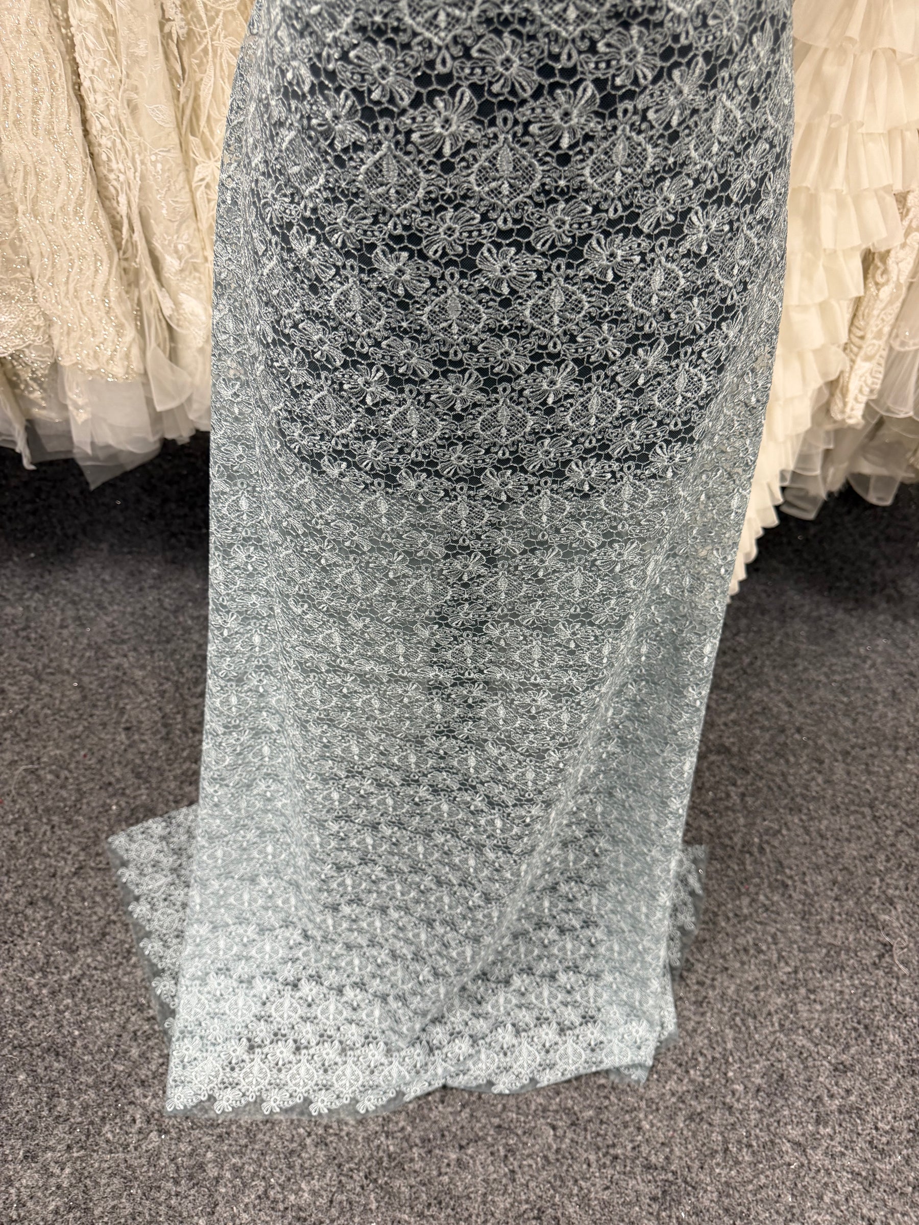 Duck Egg Embroidered Lace - EB5010
