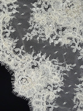 Ivory Frilly Beaded Sequin Lace Edging - T625