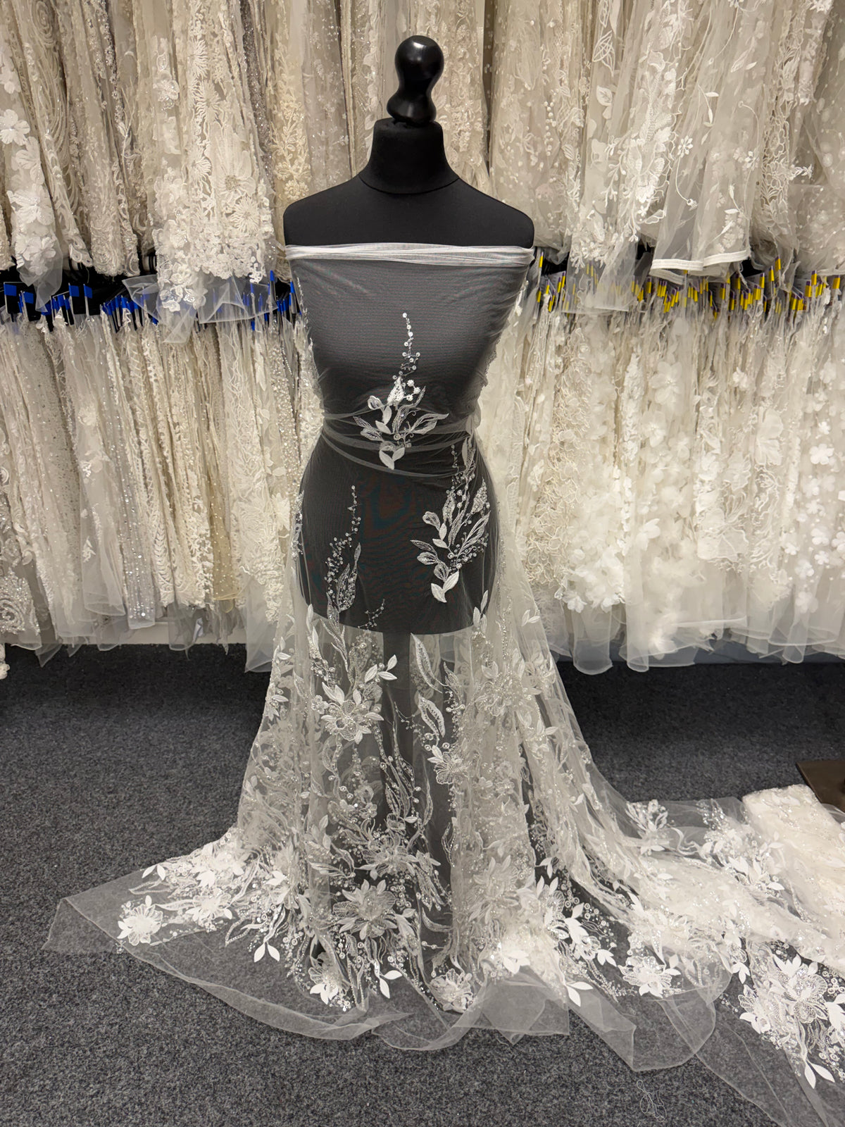 Ivory/Silver Embroidered Beaded Tulle - EB1098