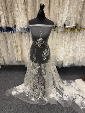 Ivory/Silver Embroidered Beaded Tulle - EB1098