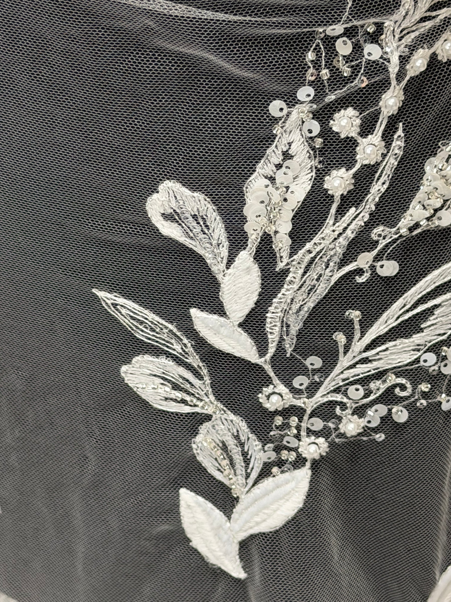 Ivory/Silver Embroidered Beaded Tulle - EB1098