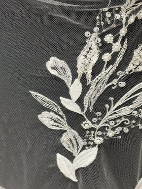 Ivory/Silver Embroidered Beaded Tulle - EB1098