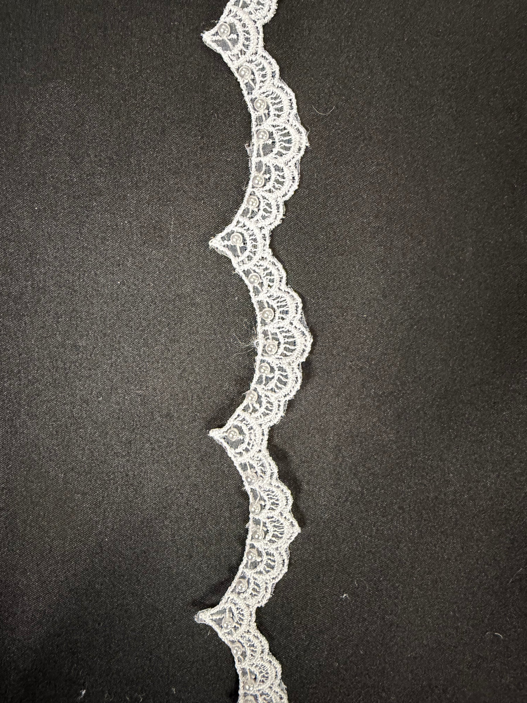White Beaded Lace Trim - T17