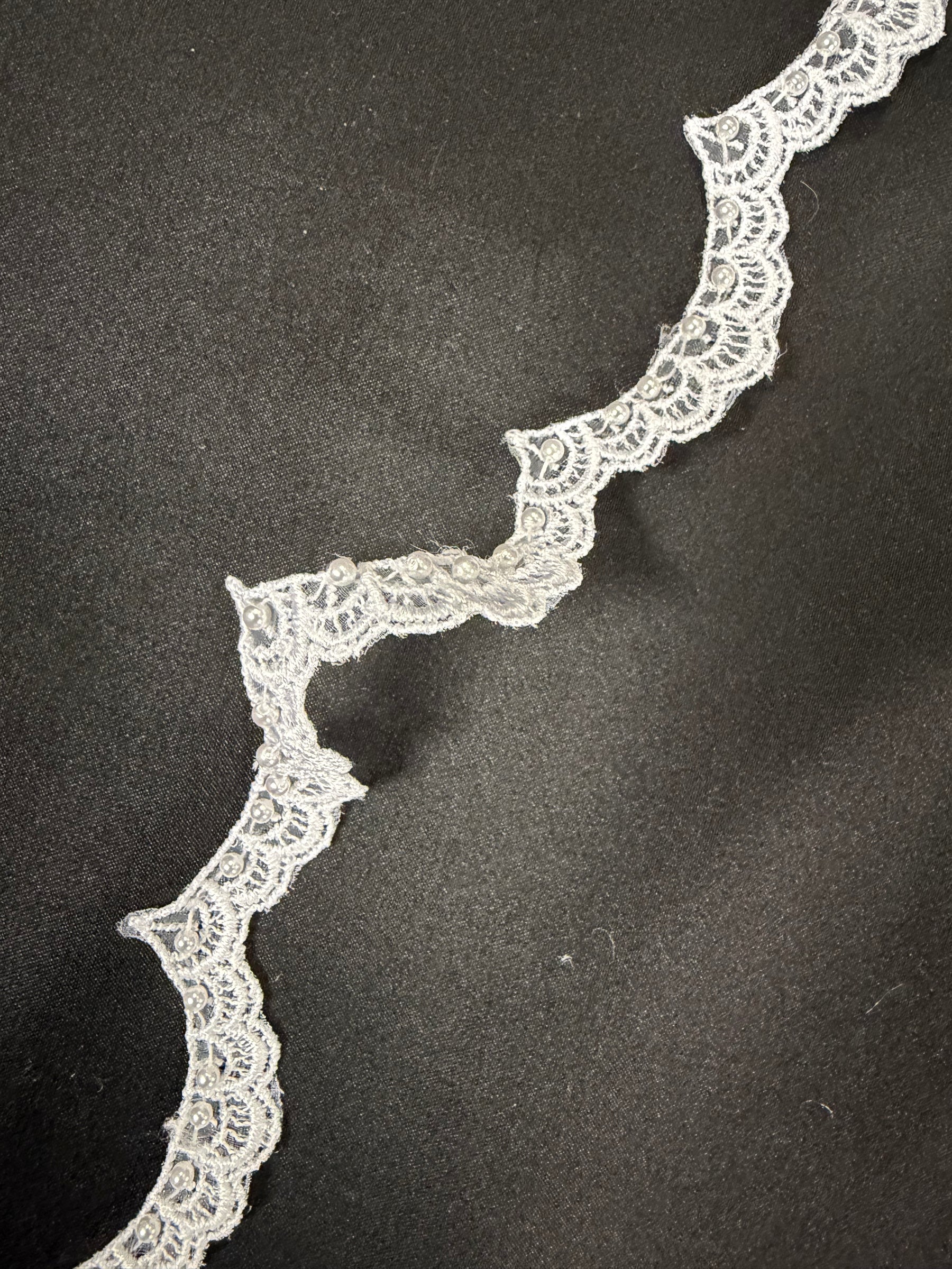 White Beaded Lace Trim - T17