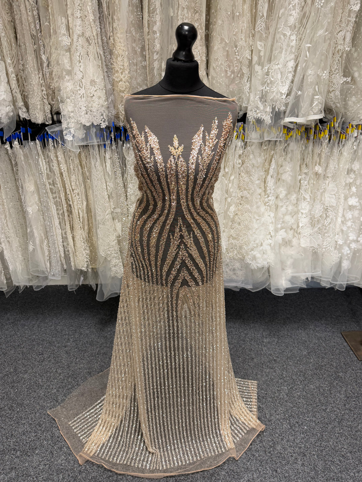 Gold Embroidery Beaded Tulle - EB1104