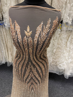 Gold Embroidery Beaded Tulle - EB1104