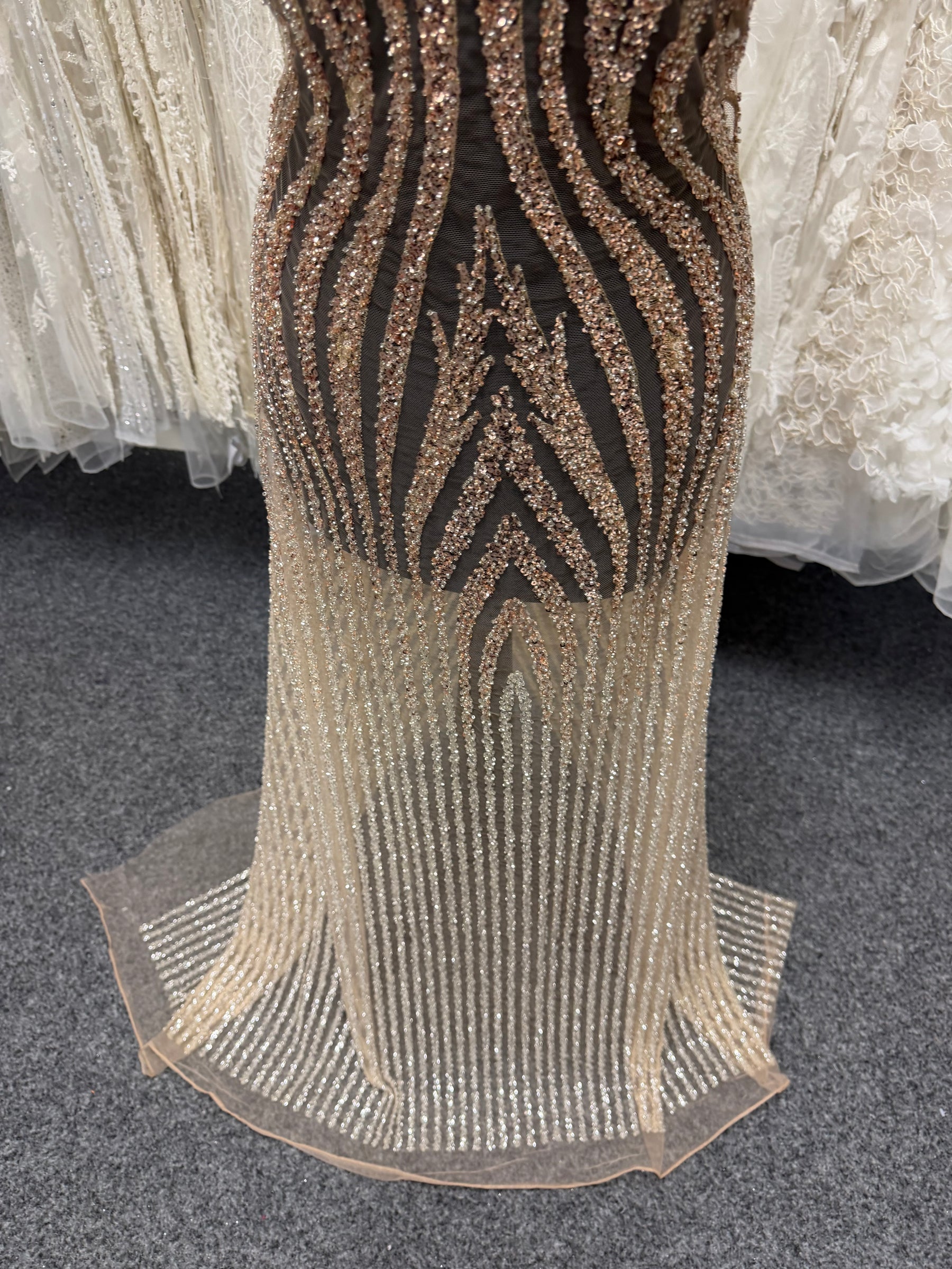 Gold Embroidery Beaded Tulle - EB1104