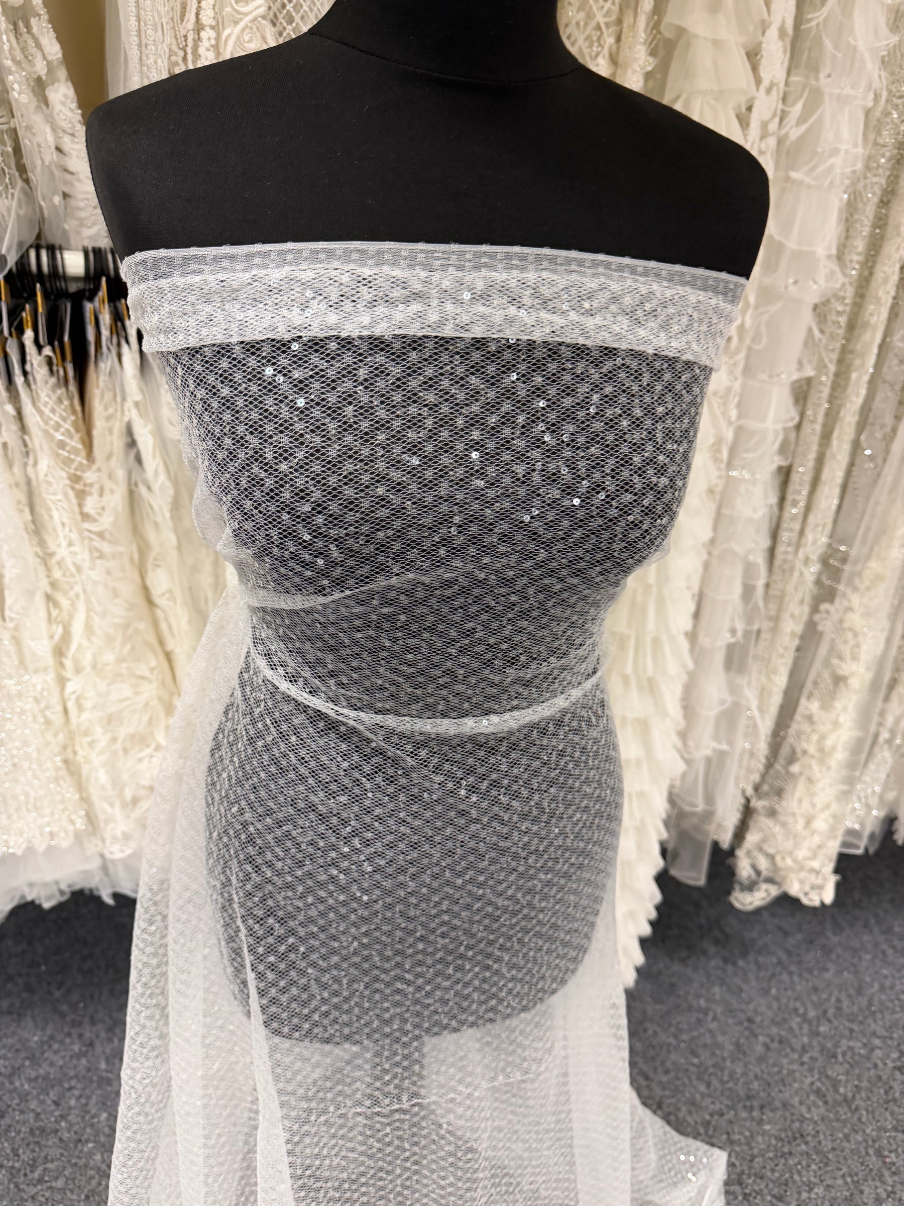 Ivory Sequin Raschel Lace - EB3046