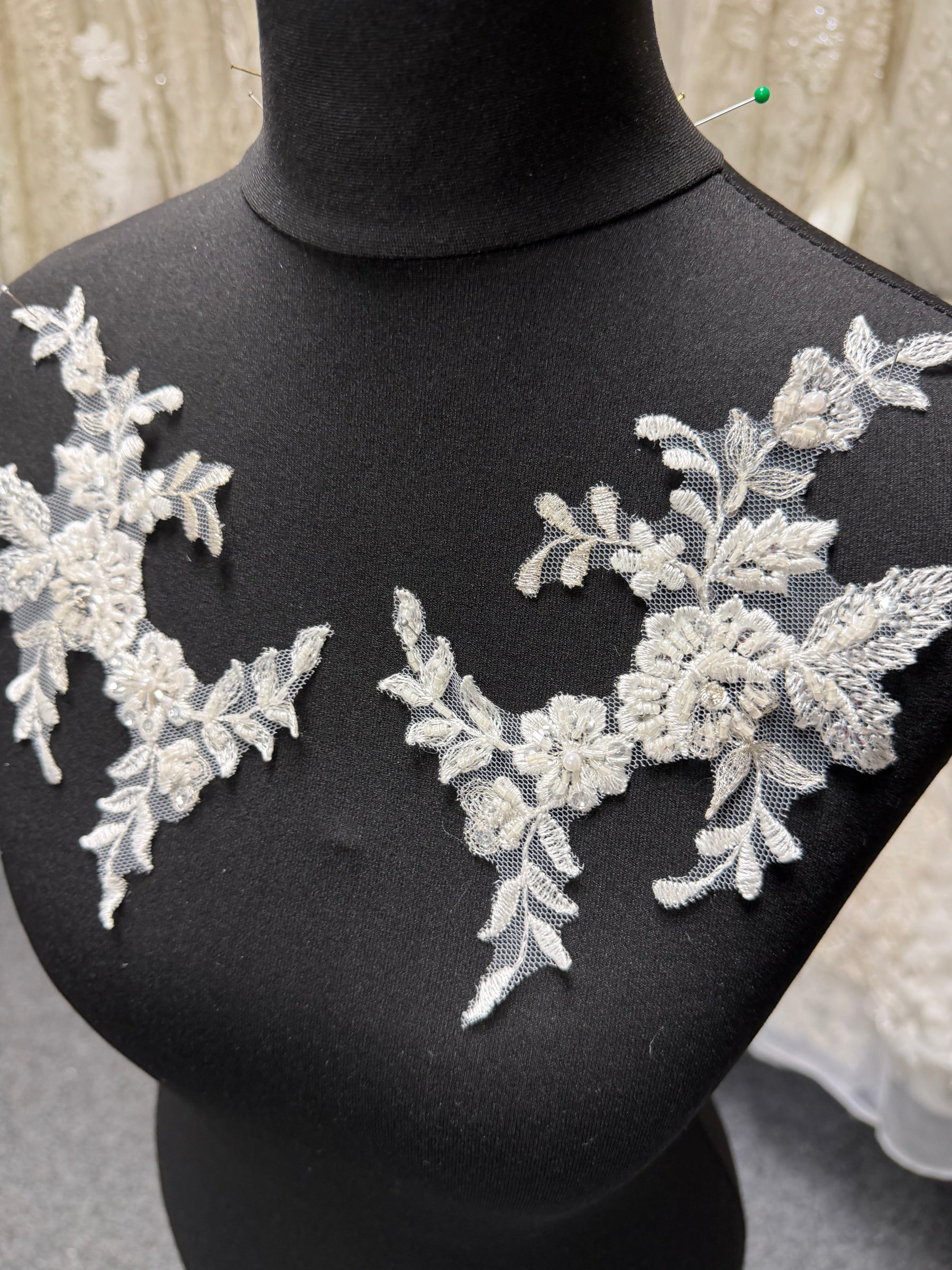Ivory Beaded Lace Appliques - T507