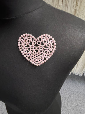 Pink Embroidered Heart Applique - T950
