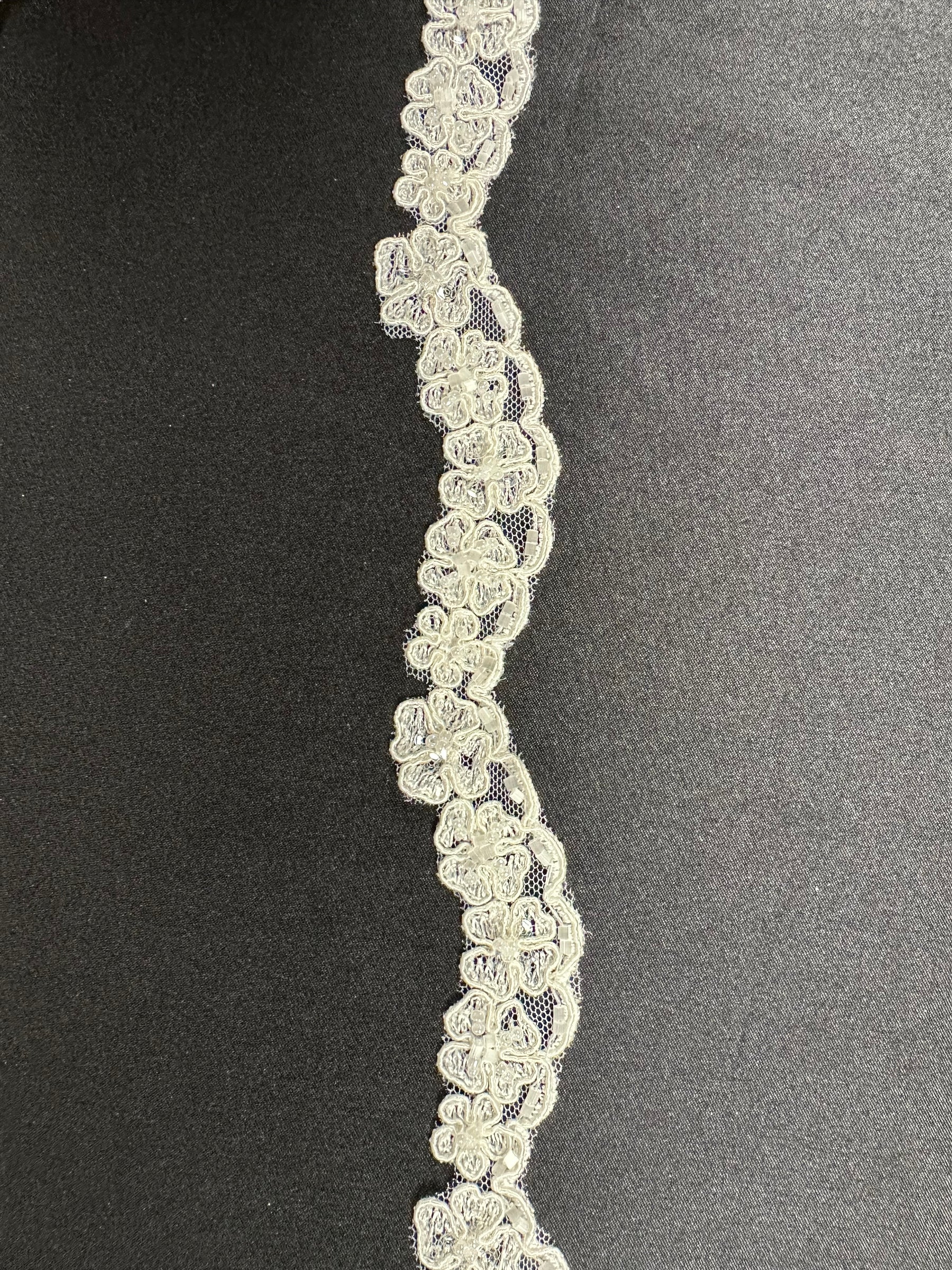 Ivory Beaded and Corded Lace Trim - Nimble