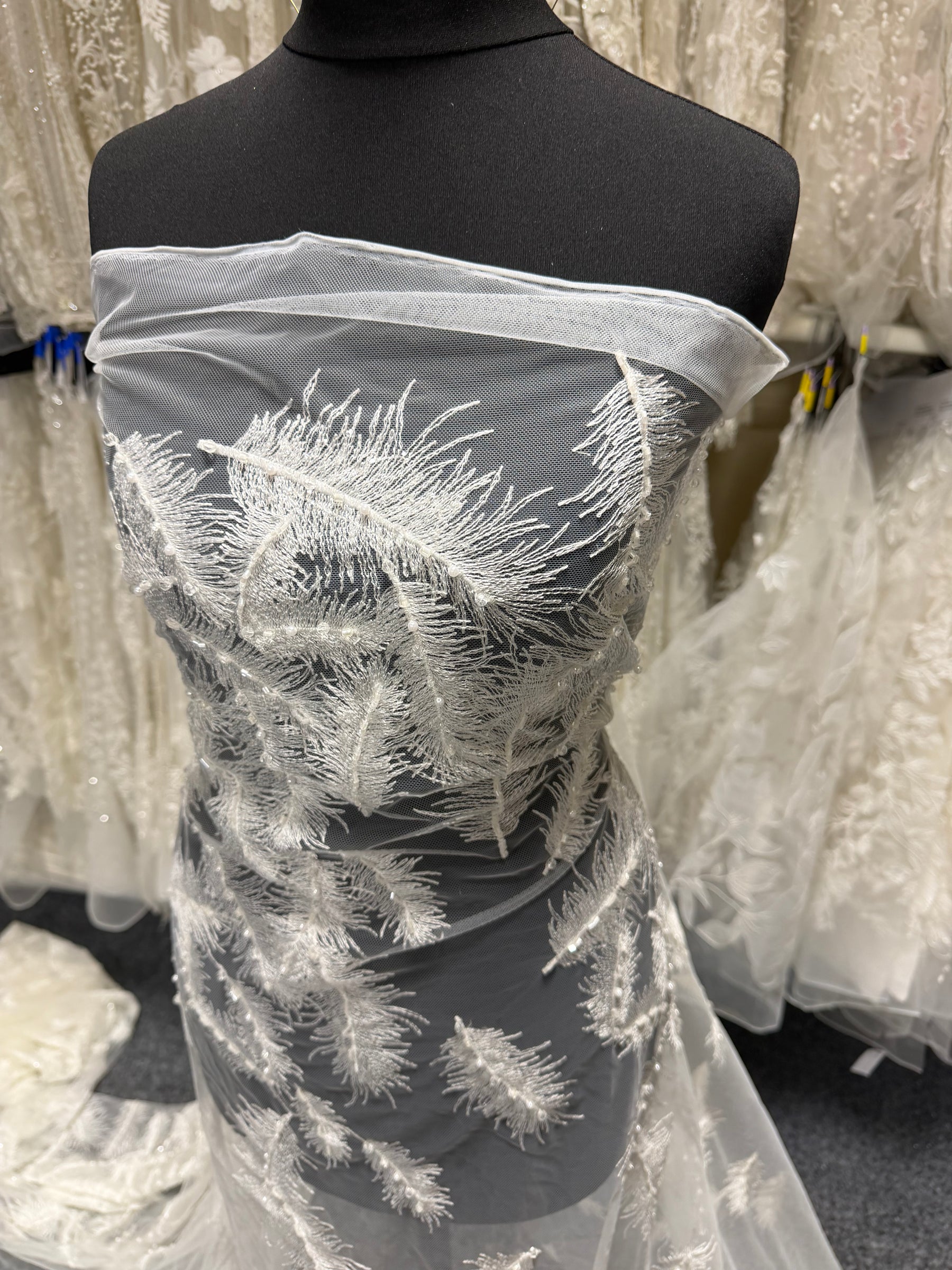 Ivory Embroidered Beaded Tulle - EB1043