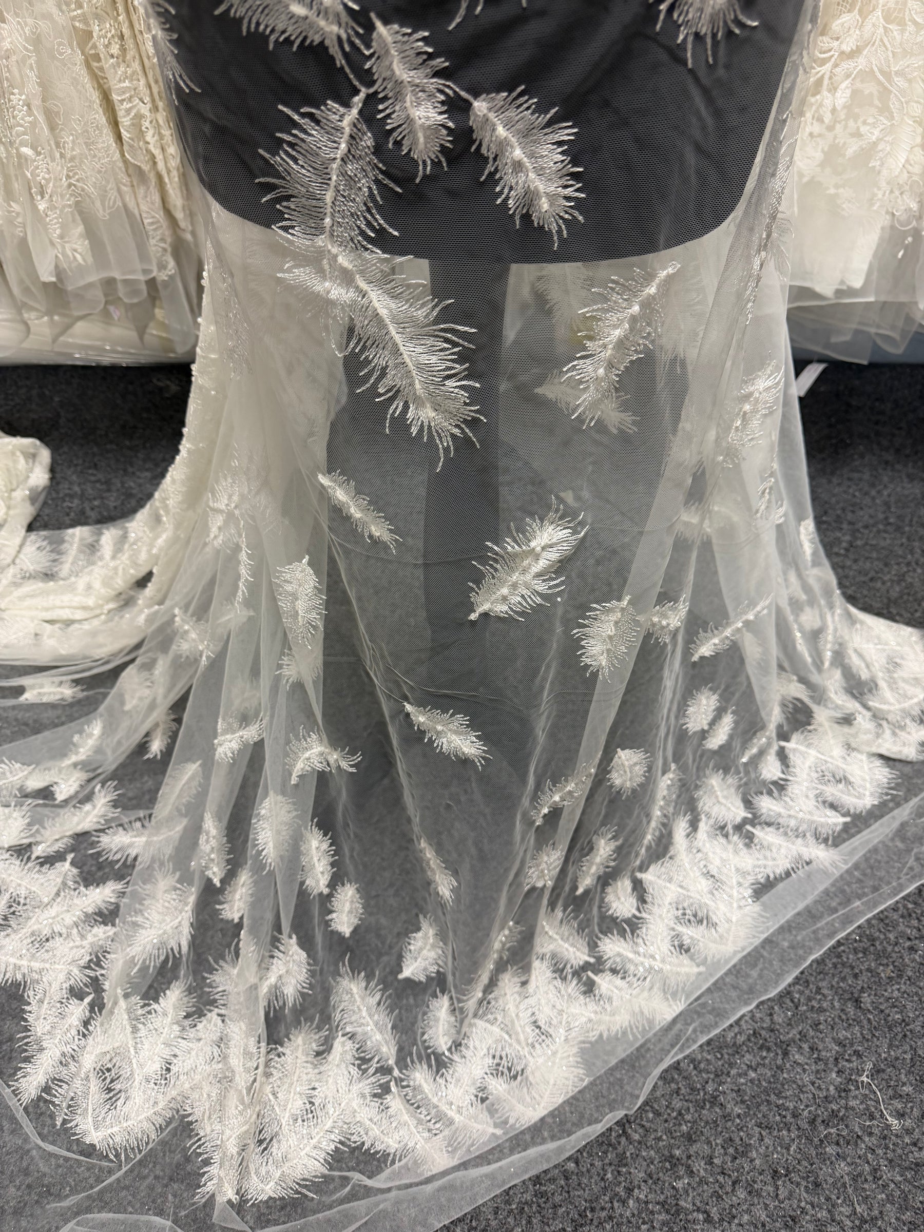 Ivory Embroidered Beaded Tulle - EB1043