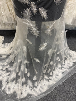 Ivory Embroidered Beaded Tulle - EB1043