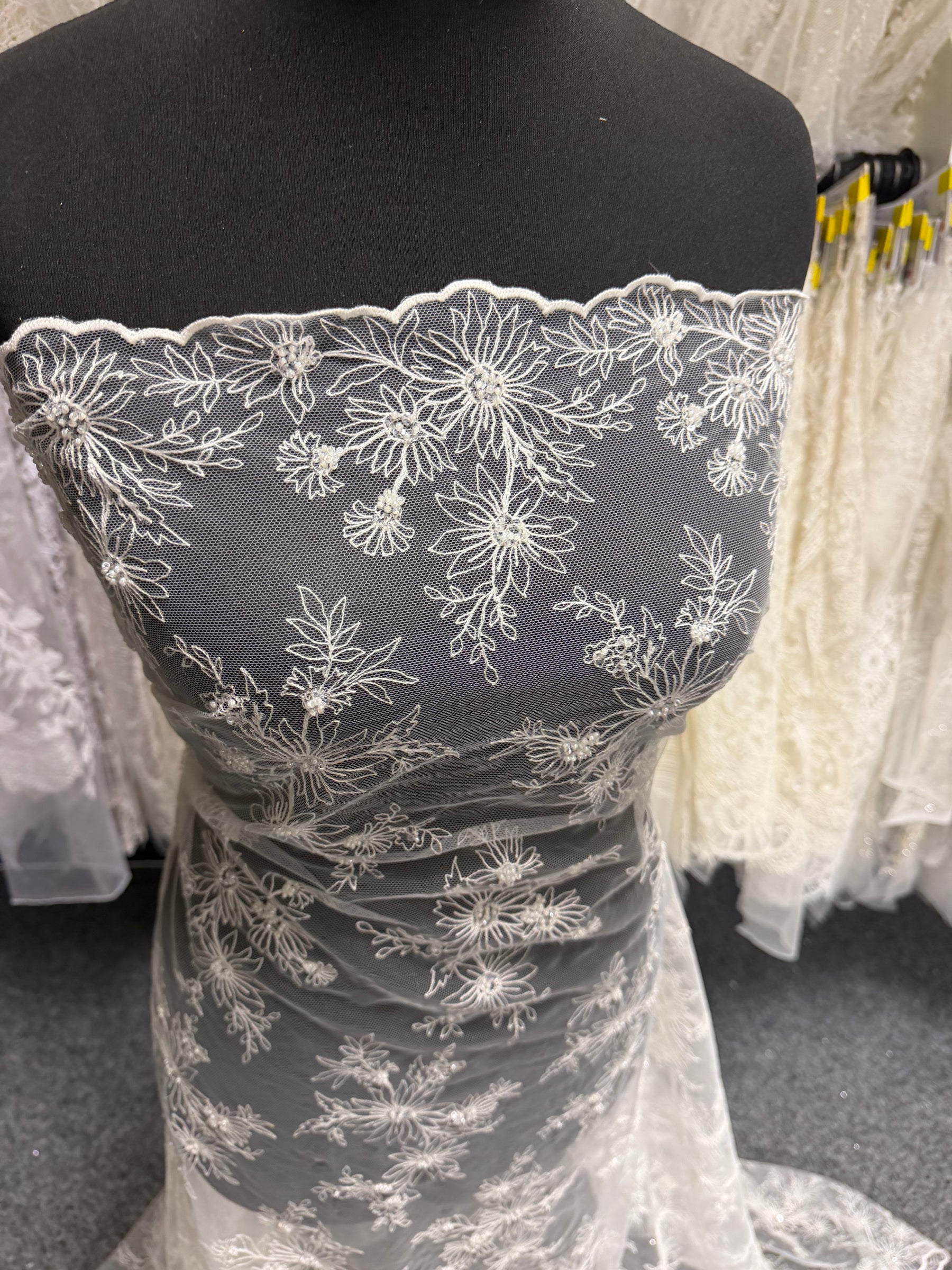 Ivory Embroidered Beaded Tulle - EB1084