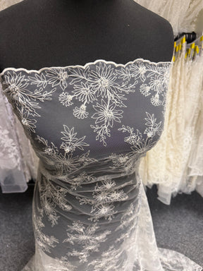 Ivory Embroidered Beaded Tulle - EB1084