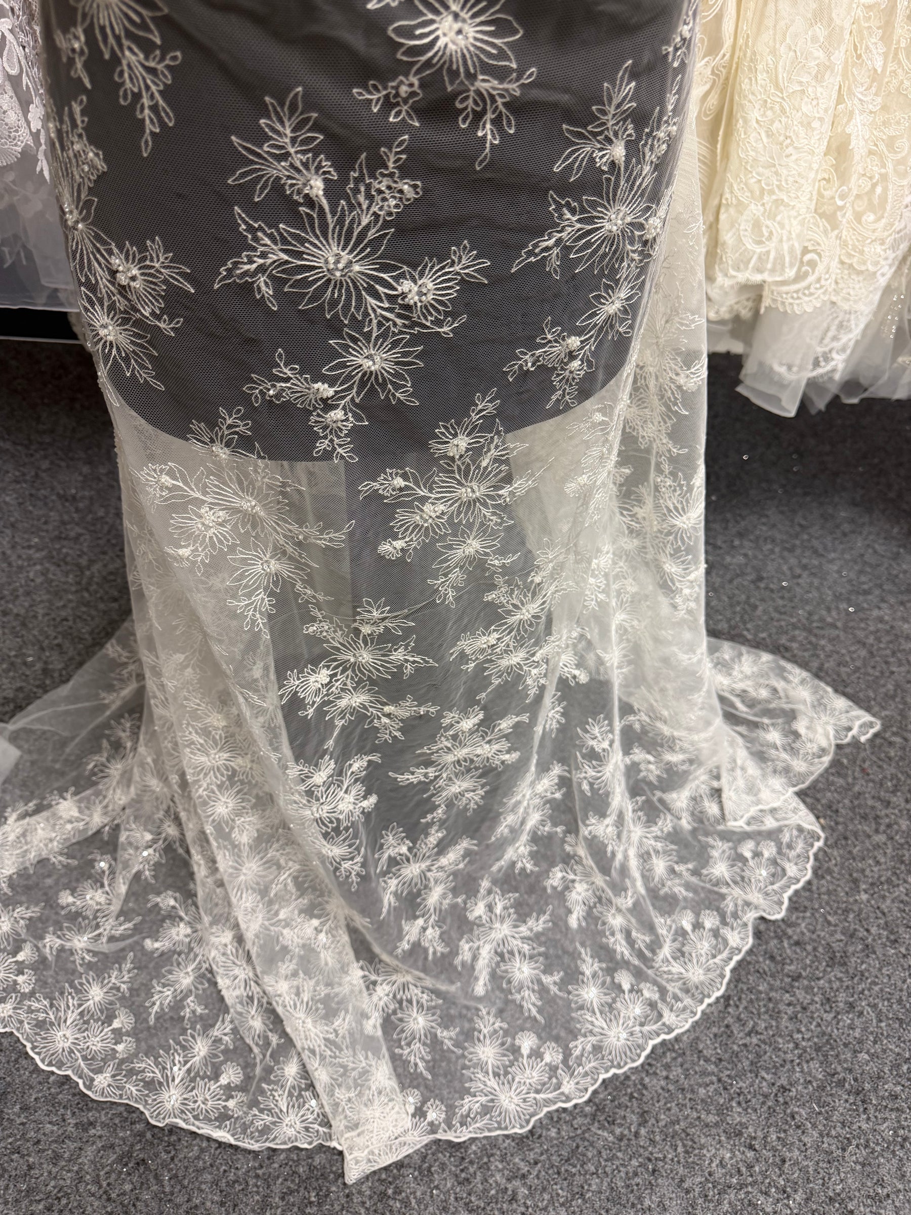 Ivory Embroidered Beaded Tulle - EB1084