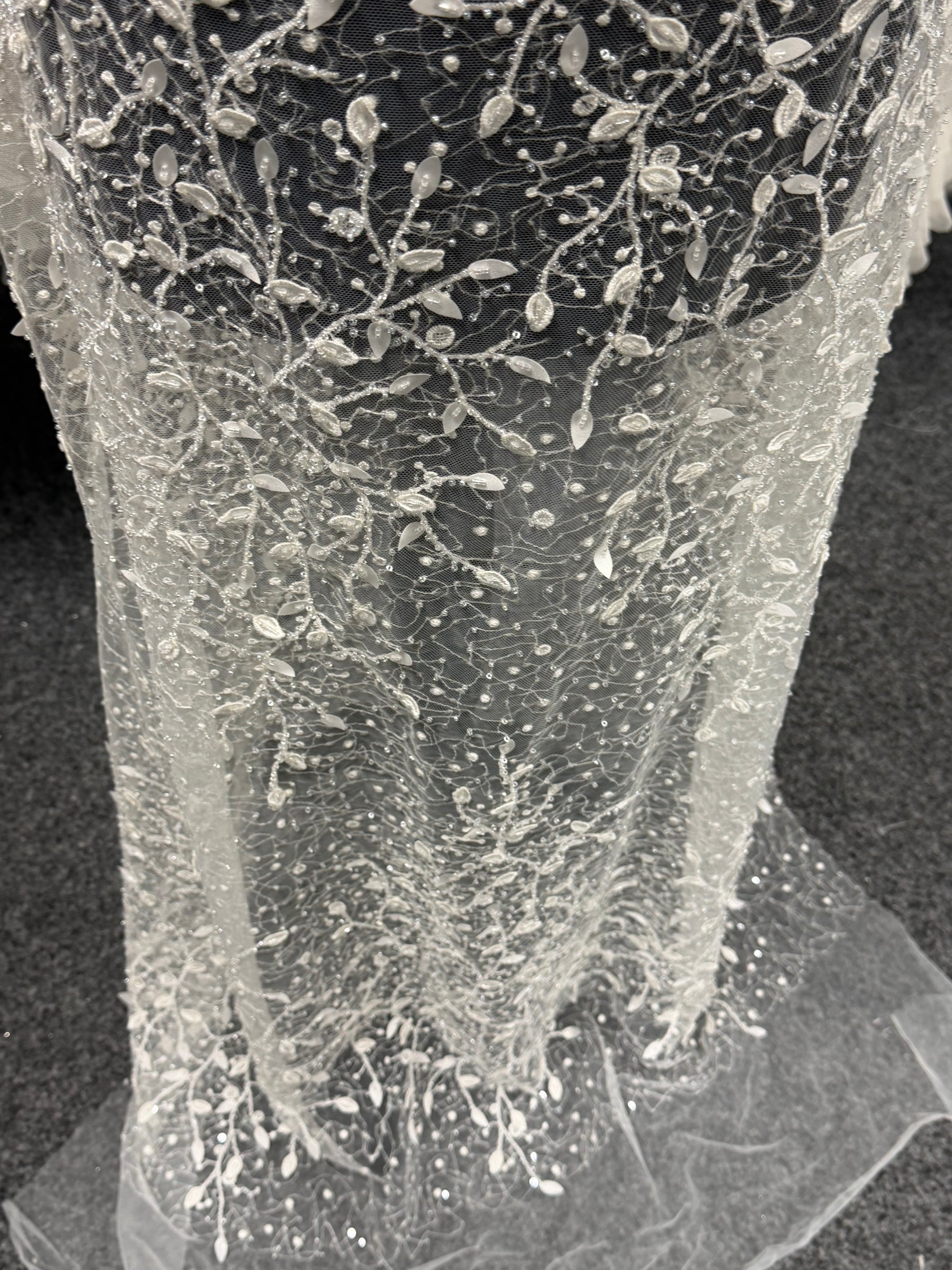 Ivory Emb Beaded Tulle - EB1081