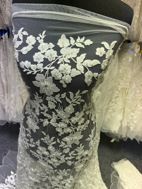 Ivory Embroidered Beaded Tulle - EB1083