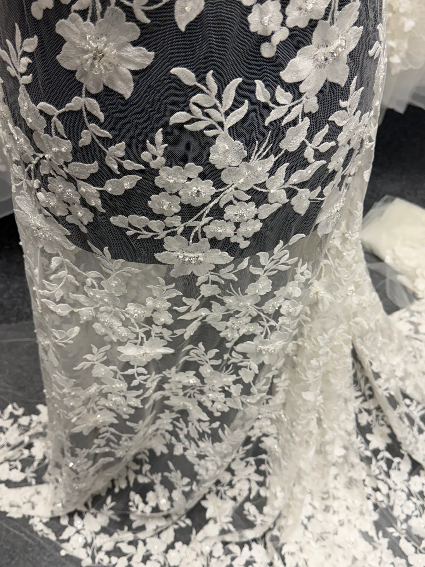 Ivory Embroidered Beaded Tulle - EB1083