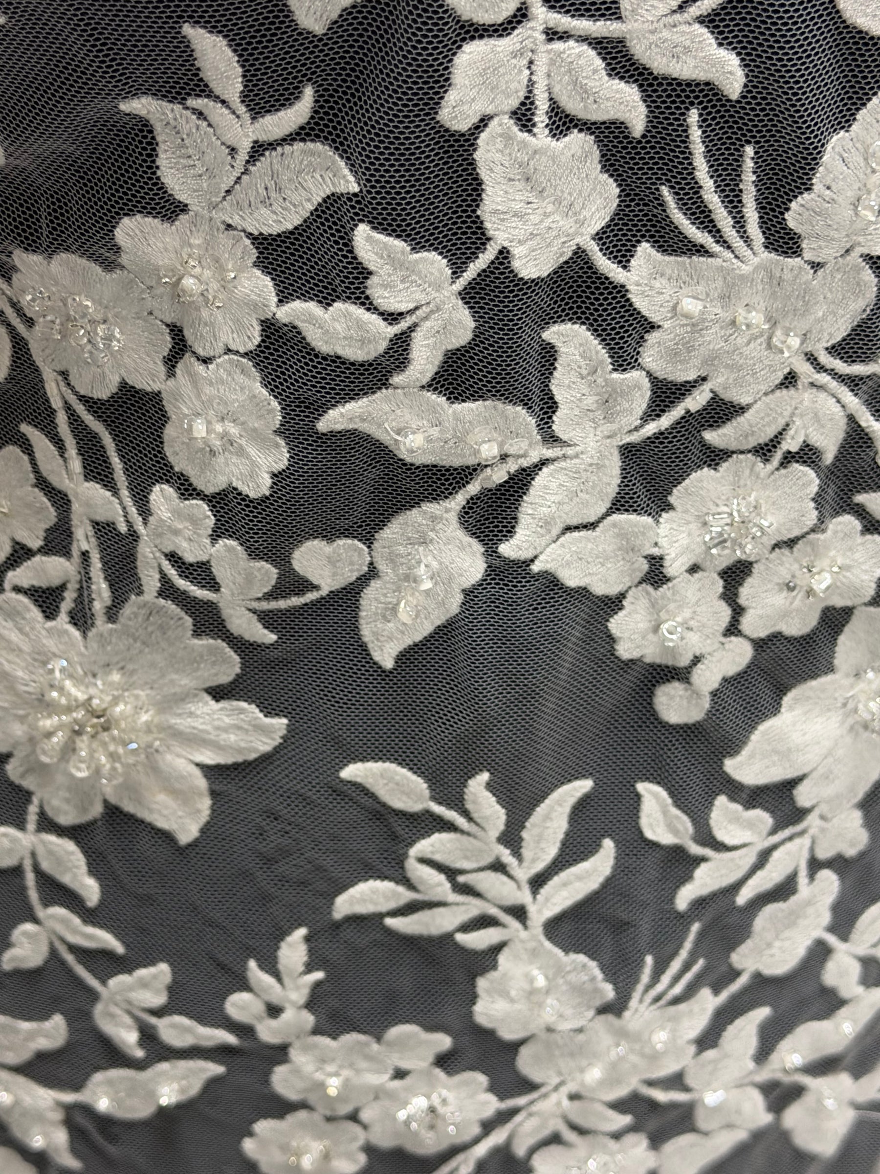 Ivory Embroidered Beaded Tulle - EB1083
