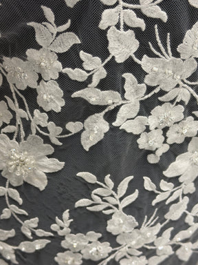 Ivory Embroidered Beaded Tulle - EB1083