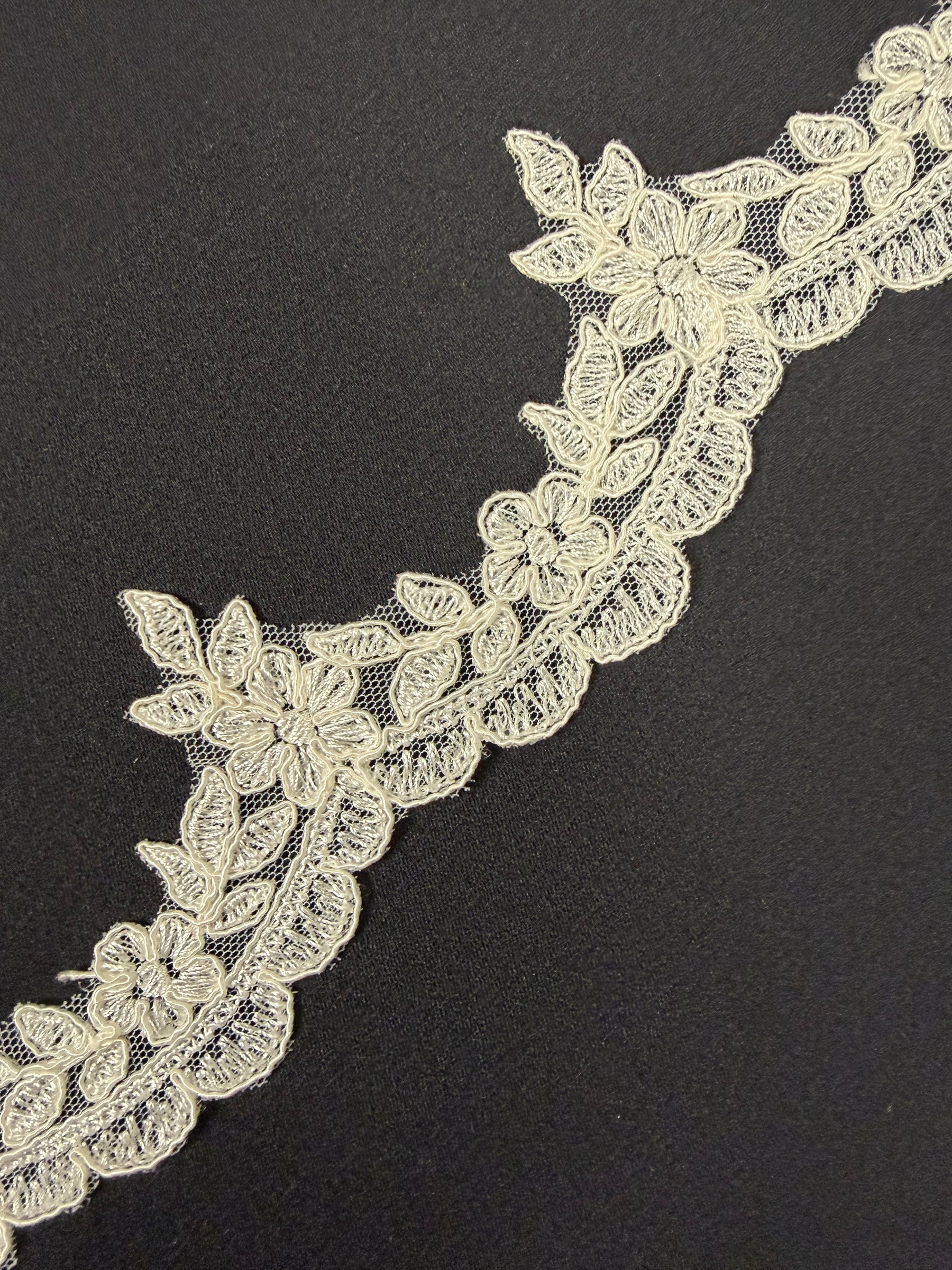 Ivory Embroidered Corded Edging - T576
