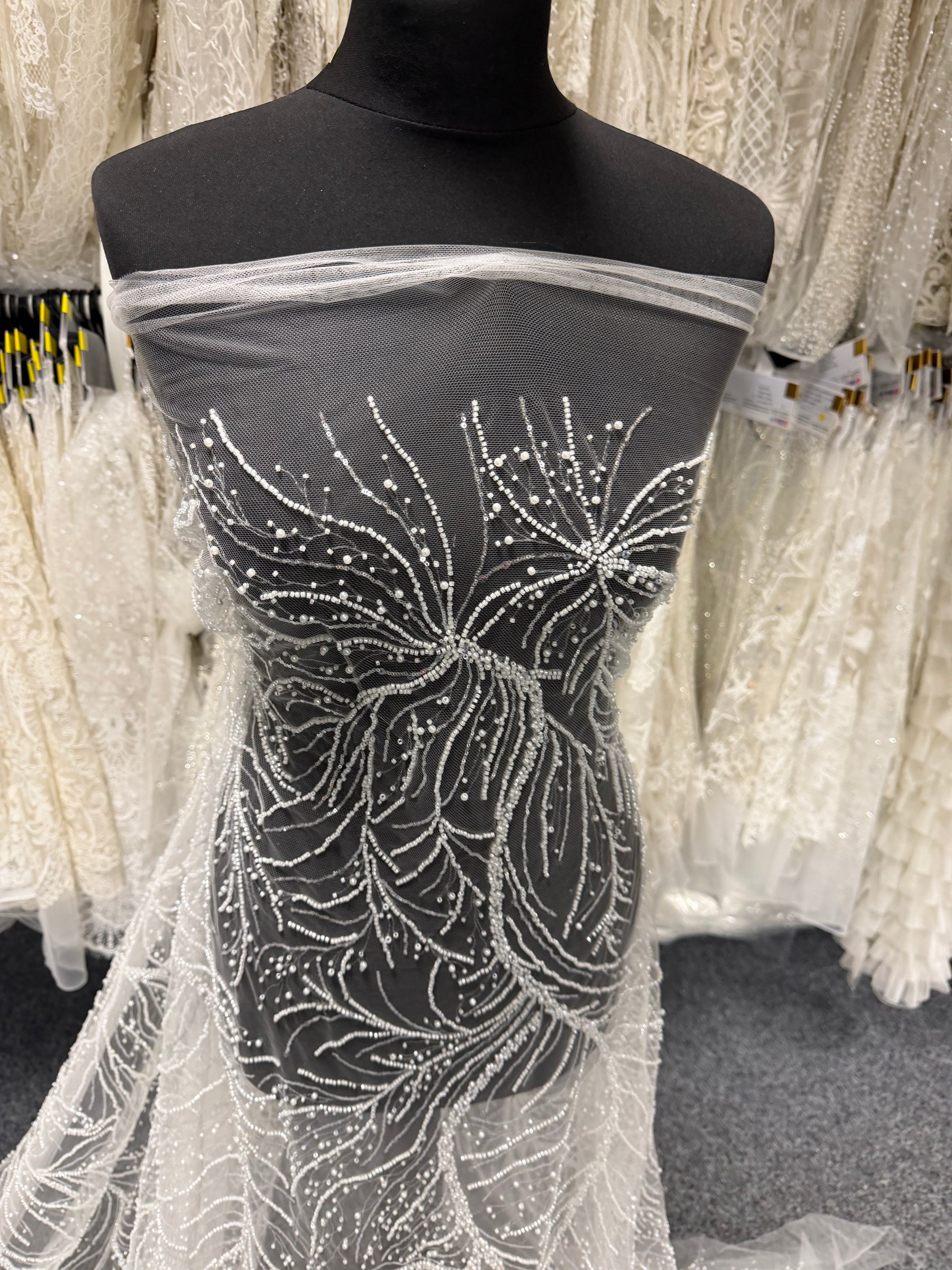 Ivory Embroidered Beaded Tulle - EB1087