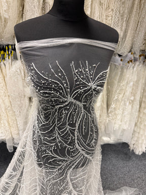Ivory Embroidered Beaded Tulle - EB1087