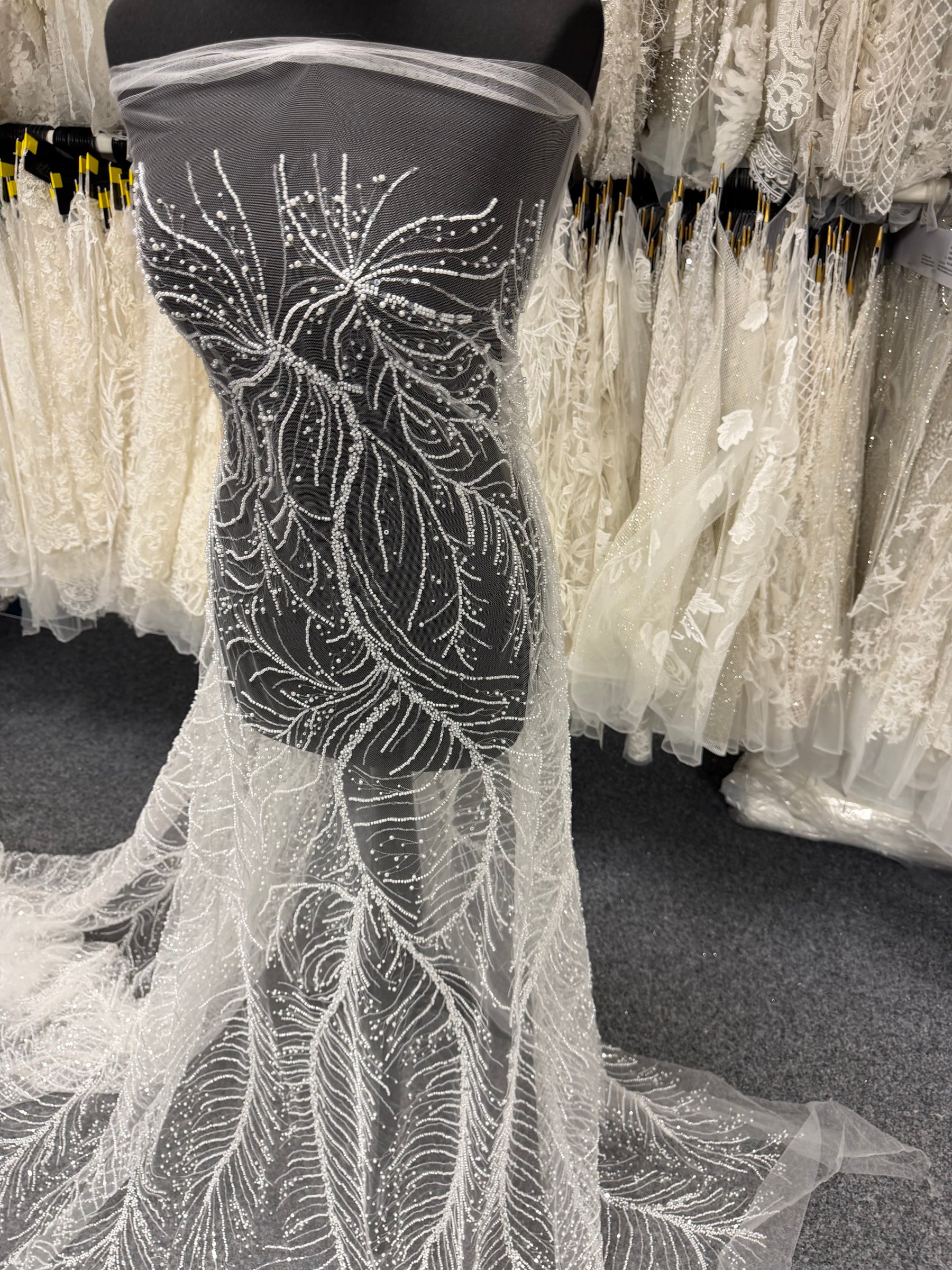 Ivory Embroidered Beaded Tulle - EB1087