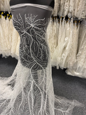 Ivory Embroidered Beaded Tulle - EB1087