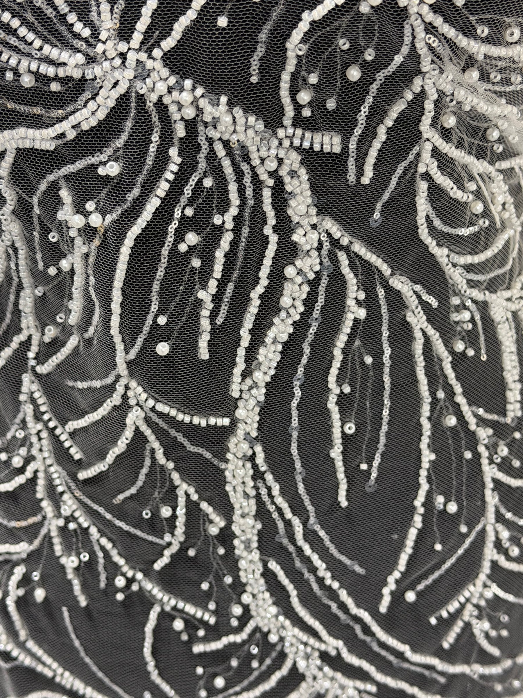 Ivory Embroidered Beaded Tulle - EB1087