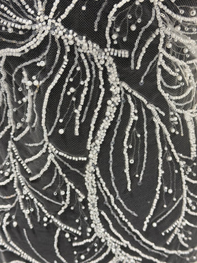 Ivory Embroidered Beaded Tulle - EB1087