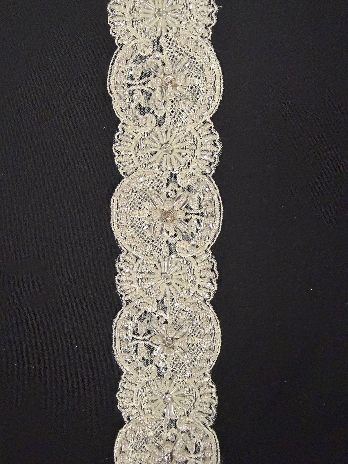 Ivory/Crystal 3D Crystal Beaded Sequin Edging - T472